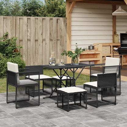Set da Pranzo da Giardino 7 pz Nero con Cuscini in Polyrattan | homemem39