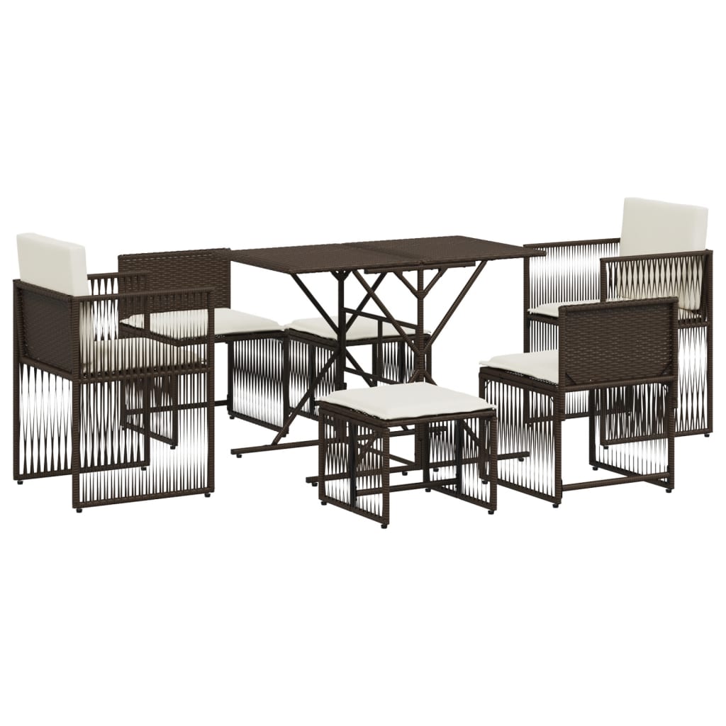 Set da Pranzo da Giardino 7pz con Cuscini in Polyrattan Marrone | homemem39