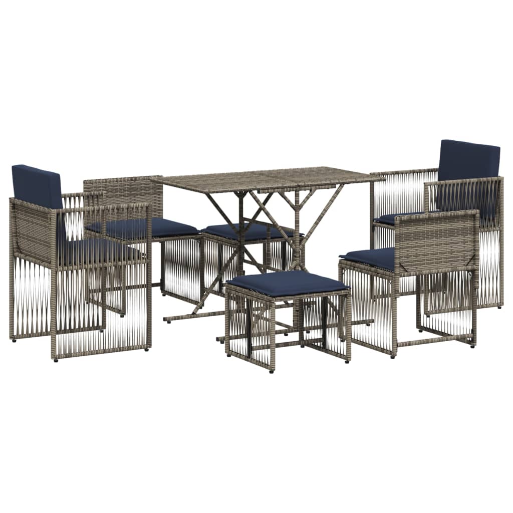 Set da pranzo da giardino da 7 pz con Cuscini in Polyrattan Grigio | homemem39