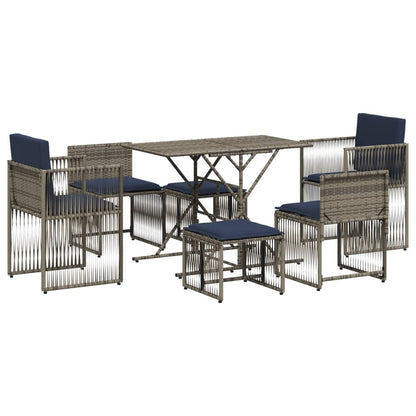 Set da pranzo da giardino da 7 pz con Cuscini in Polyrattan Grigio | homemem39