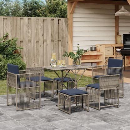Set da pranzo da giardino da 7 pz con Cuscini in Polyrattan Grigio | homemem39