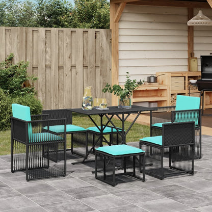 Set da pranzo da giardino da 7 pz con Cuscini in Polyrattan Nero | homemem39