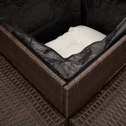 Divano da Giardino con Tavolo e Cuscini a L Marrone Polyrattan