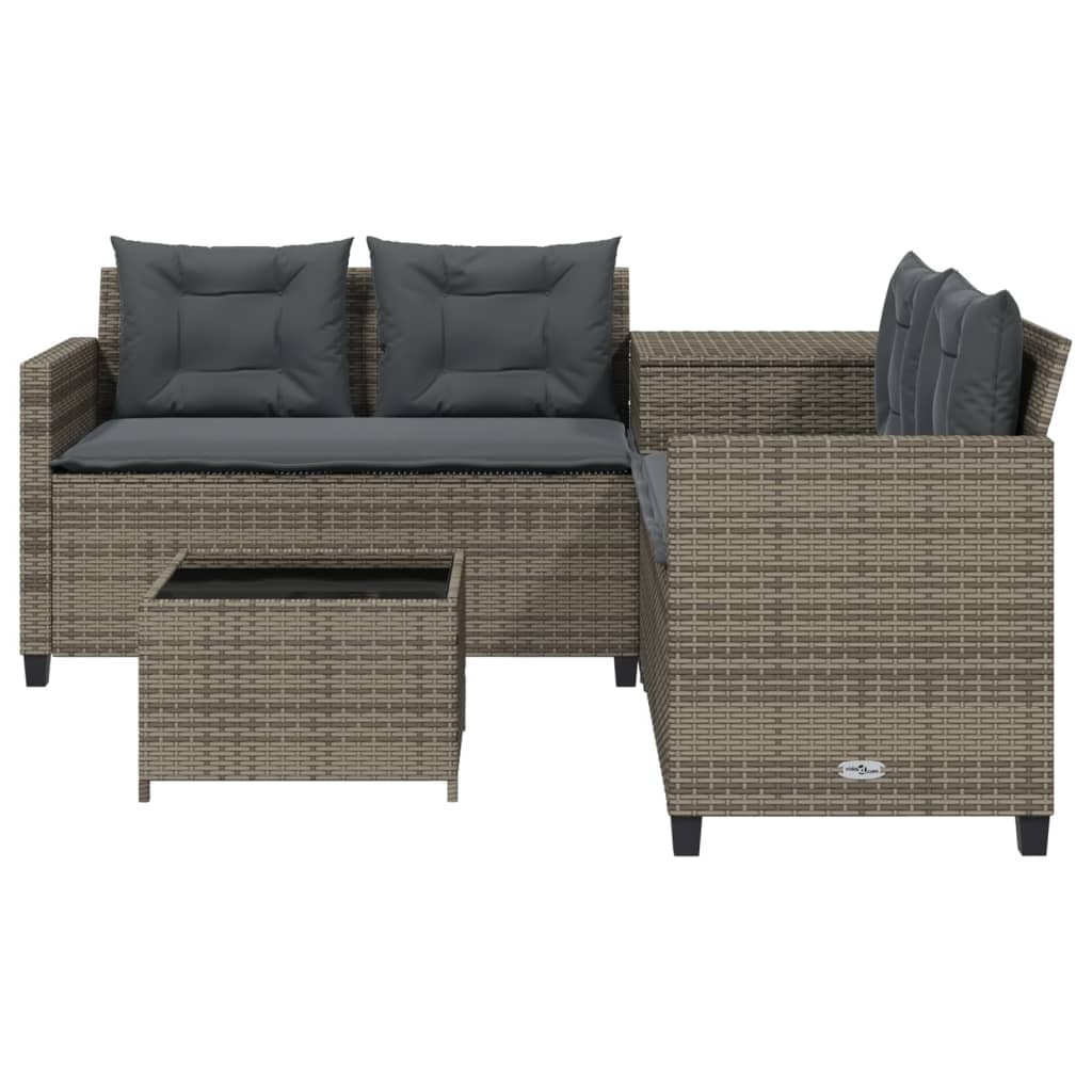 Divano da Giardino con Tavolo e Cuscini a L in Polyrattan