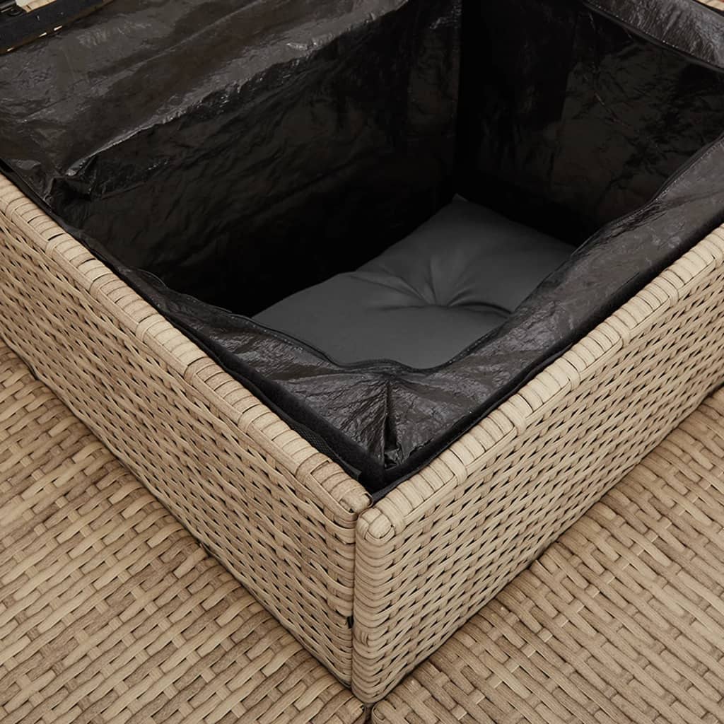 Divano da Giardino con Tavolo e Cuscini a L Beige in Polyrattan