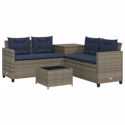 Divano da giardino con Tavolino e cuscini a forma di L in Polyrattan Grigio | homemem39
