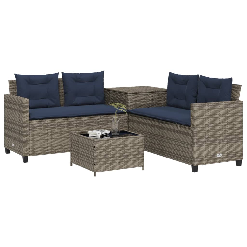 Divano da giardino con Tavolino e cuscini a forma di L in Polyrattan Grigio | homemem39