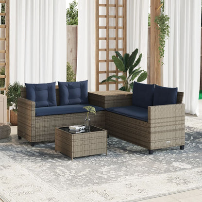 Divano da giardino con Tavolino e cuscini a forma di L in Polyrattan Grigio | homemem39