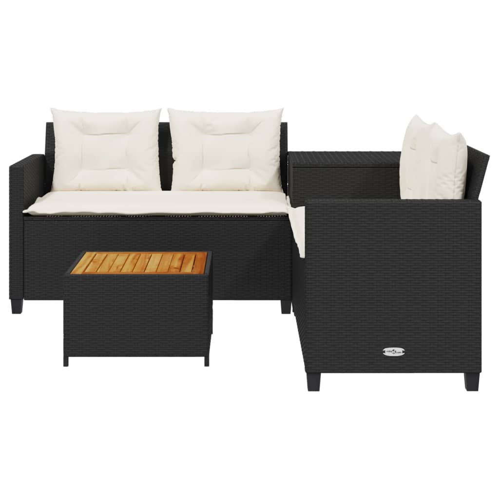 Divano da Giardino con Tavolo e Cuscini a L in Polyrattan