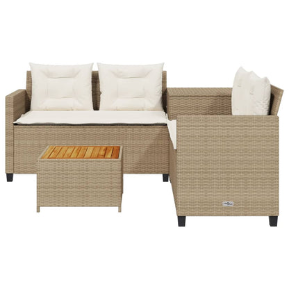 Divano da Giardino con Tavolo e Cuscini a L Beige in Polyrattan