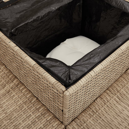 Divano da Giardino con Tavolo e Cuscini a L Beige in Polyrattan