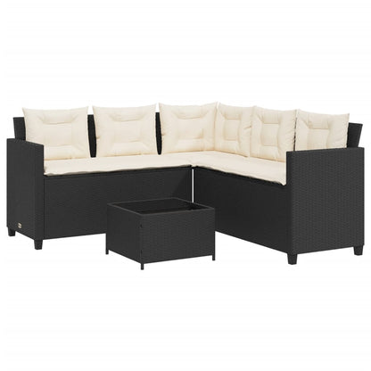 Divano da Giardino con Tavolo e Cuscini a L Nero in Polyrattan | homemem39