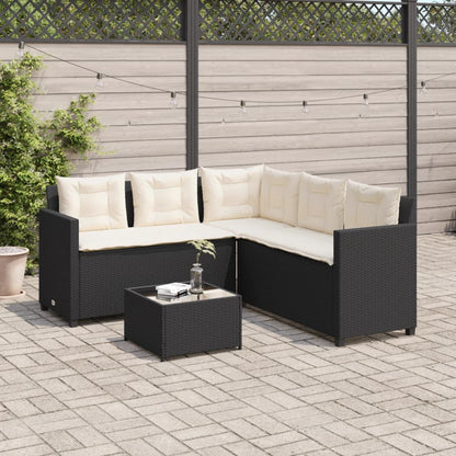 Divano da Giardino con Tavolo e Cuscini a L Nero in Polyrattan | homemem39