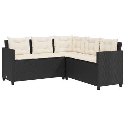Divano da Giardino con Tavolo e Cuscini a L Nero in Polyrattan | homemem39
