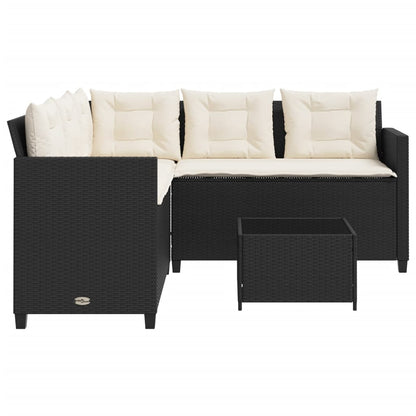 Divano da Giardino con Tavolo e Cuscini a L Nero in Polyrattan | homemem39