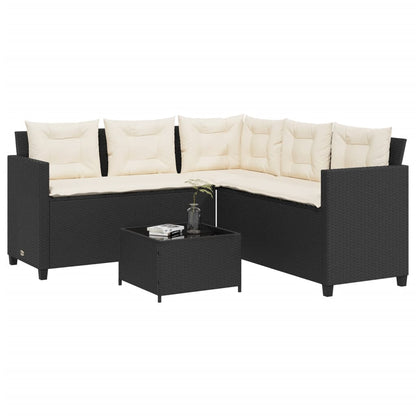 Divano da Giardino con Tavolo e Cuscini a L Nero in Polyrattan | homemem39