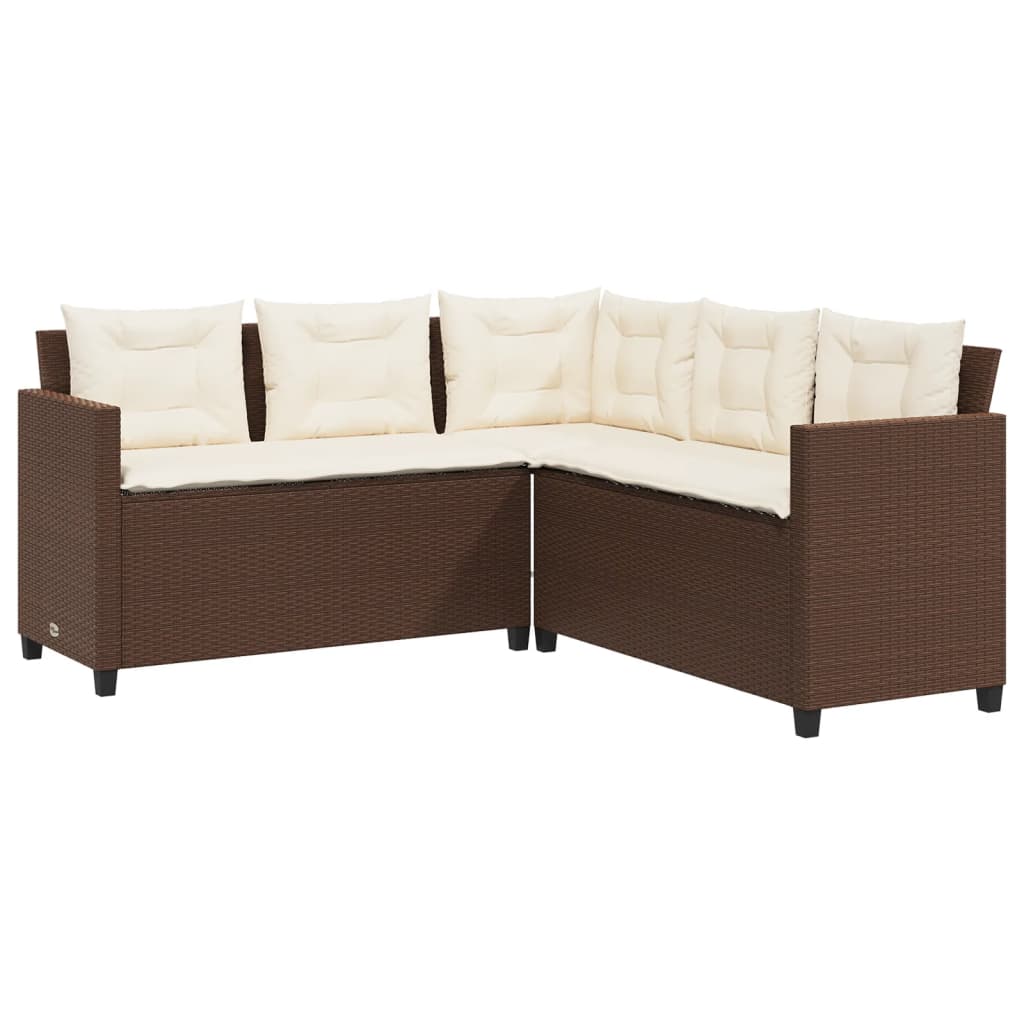 Divano da Giardino con Tavolo e Cuscini a L Marrone Polyrattan | homemem39