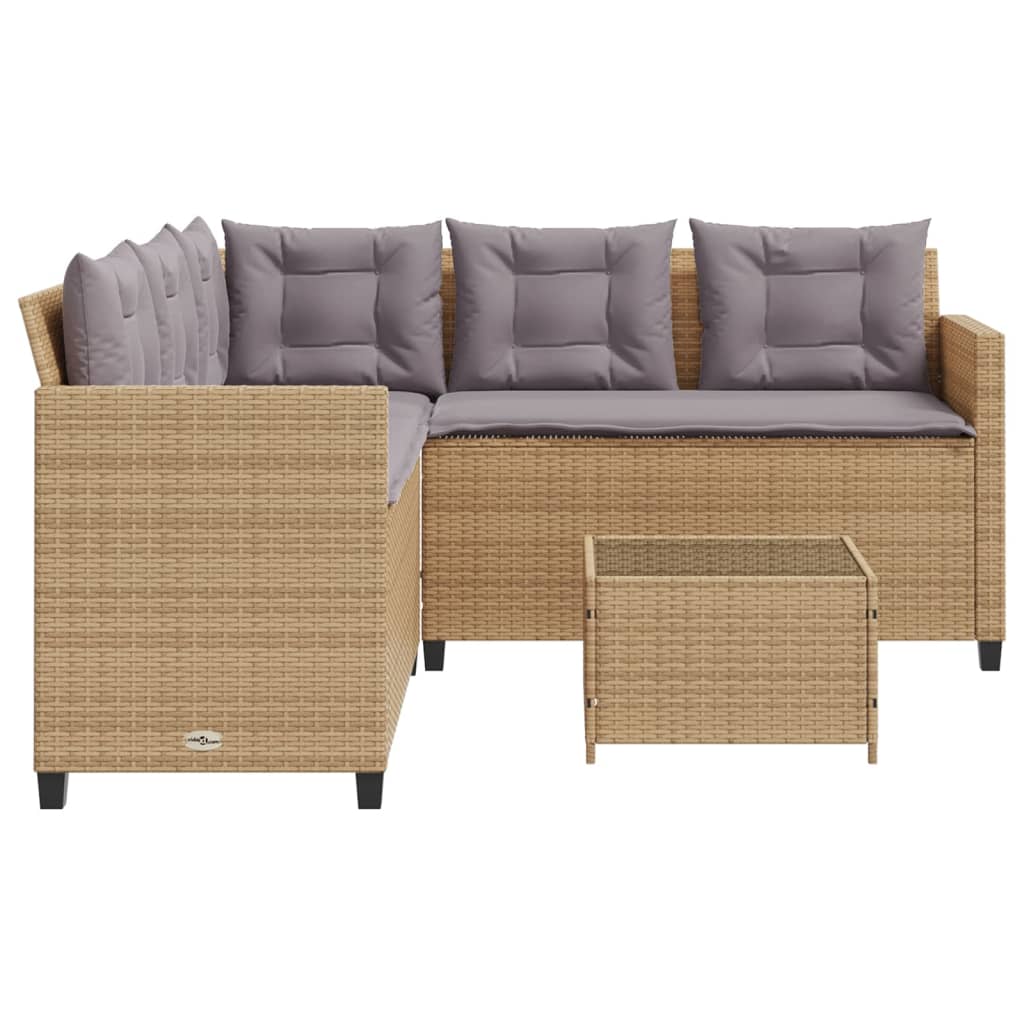 Divano da Giardino con Tavolo e Cuscini a L Beige in Polyrattan - homemem39