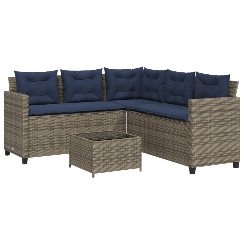 Divano da giardino con Tavolino e cuscini a forma di L in Polyrattan Grigio | homemem39