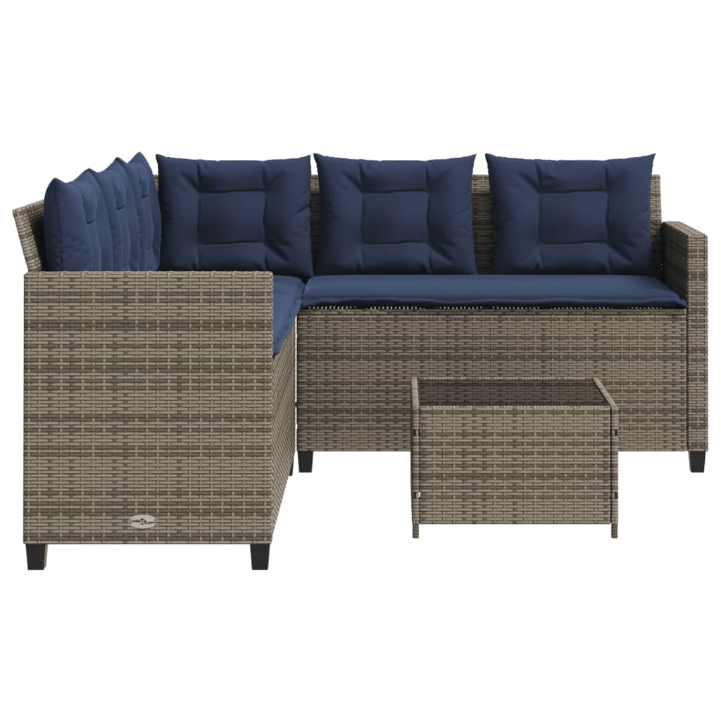 Divano da giardino con Tavolino e cuscini a forma di L in Polyrattan Grigio | homemem39