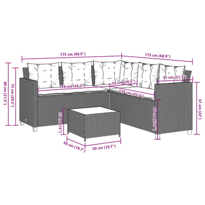 Divano da giardino con Tavolino e cuscini a forma di L in Polyrattan Grigio | homemem39
