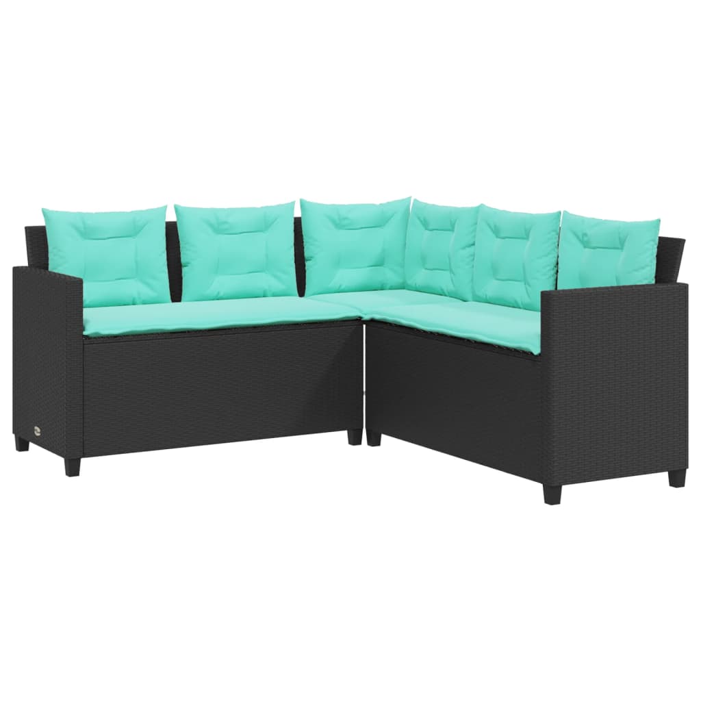 Divano da giardino con Tavolino e cuscini a forma di L in Polyrattan Nero | homemem39