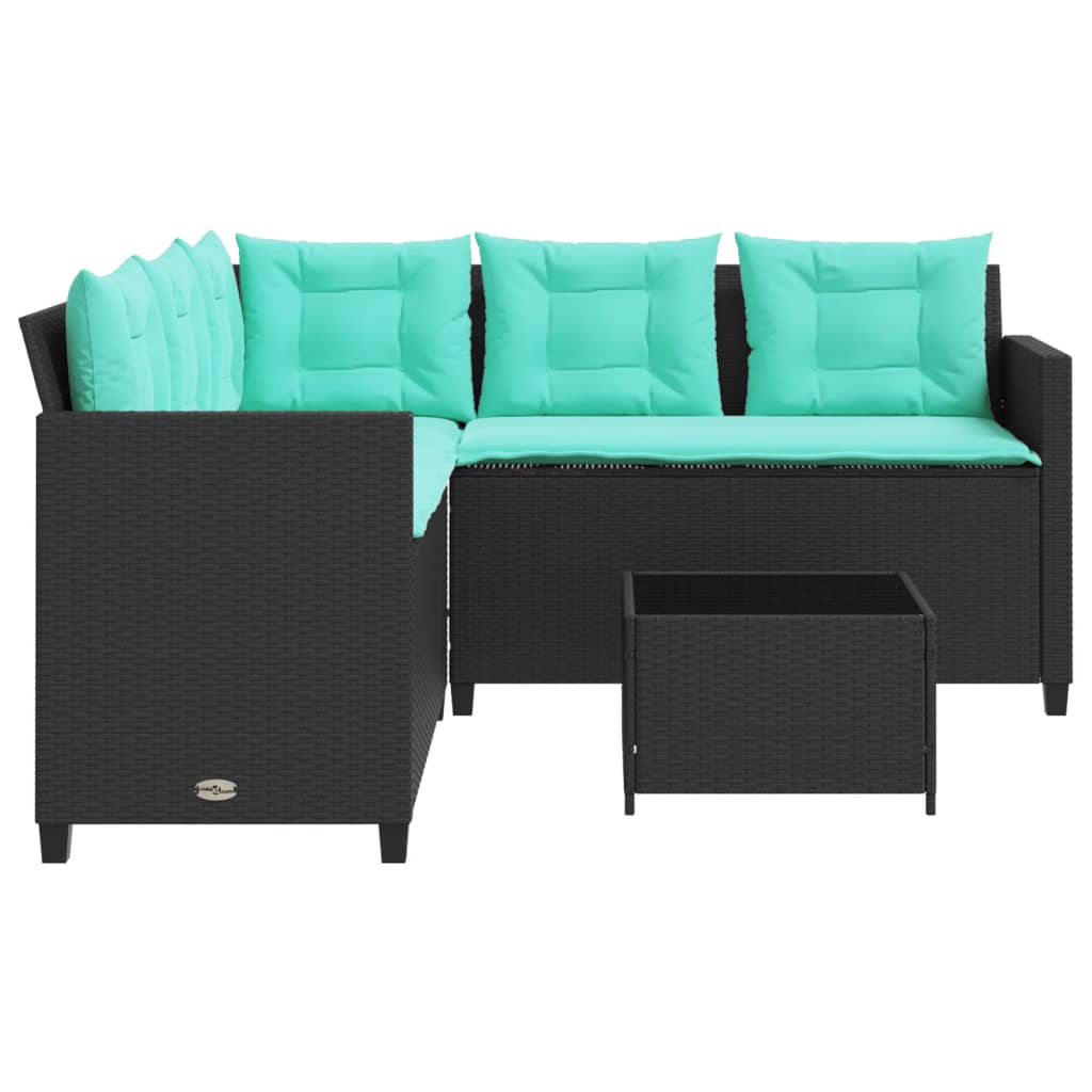 Divano da giardino con Tavolino e cuscini a forma di L in Polyrattan Nero | homemem39