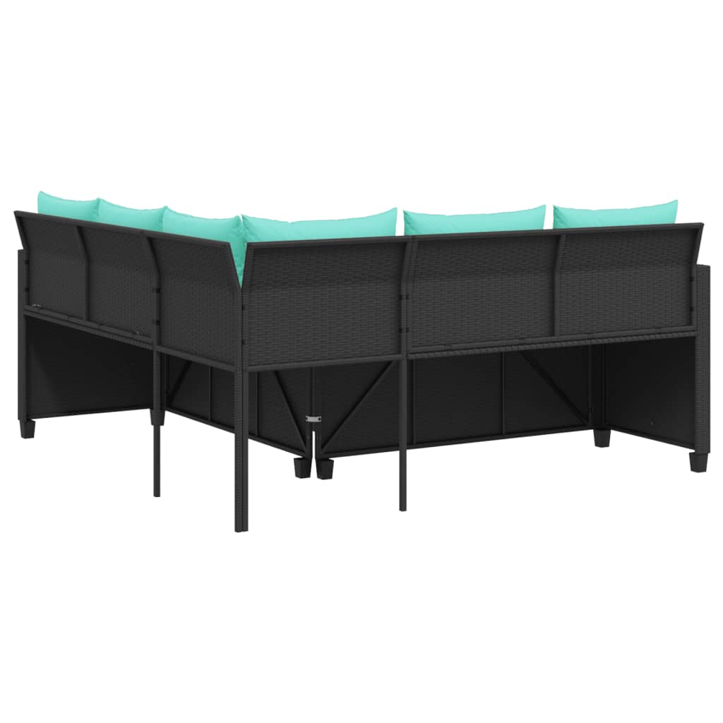 Divano da giardino con Tavolino e cuscini a forma di L in Polyrattan Nero | homemem39