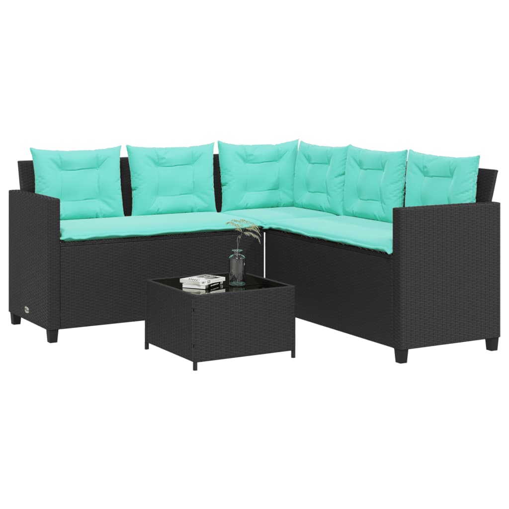 Divano da giardino con Tavolino e cuscini a forma di L in Polyrattan Nero | homemem39