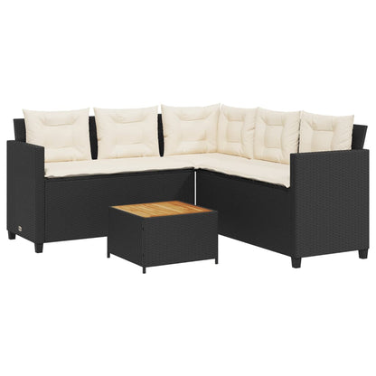 Divano da Giardino con Tavolo e Cuscini a L Nero in Polyrattan | homemem39
