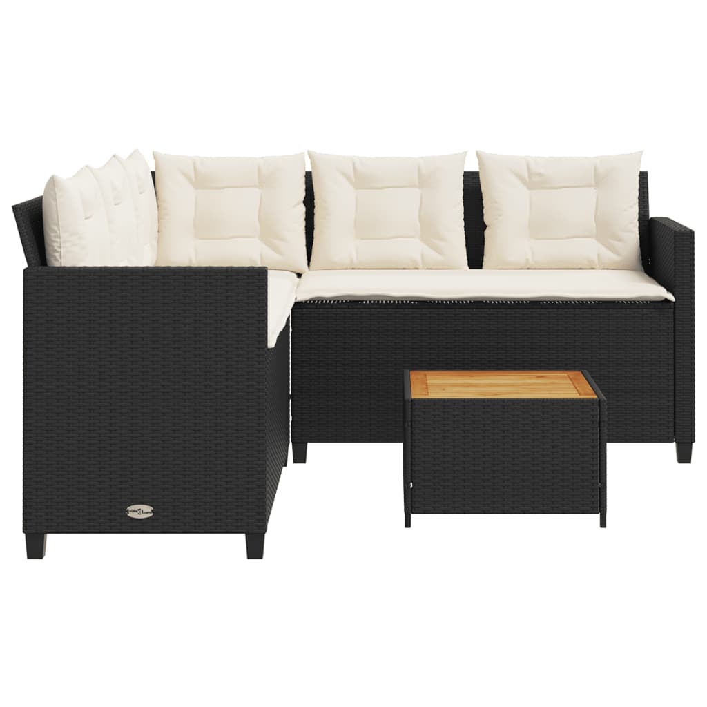 Divano da Giardino con Tavolo e Cuscini a L Nero in Polyrattan | homemem39