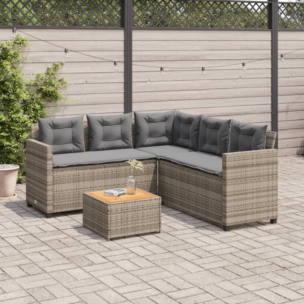 Divano da Giardino con Tavolo e Cuscini a L Grigio Polyrattan - homemem39
