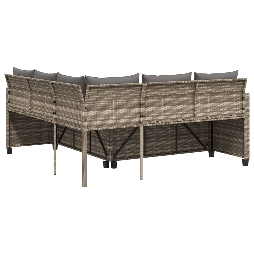 Divano da Giardino con Tavolo e Cuscini a L Grigio Polyrattan - homemem39