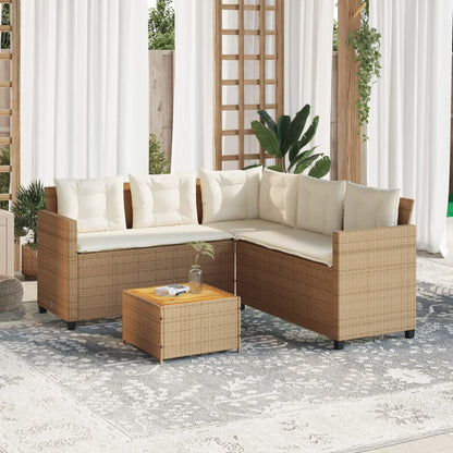 Divano da Giardino con Tavolo e Cuscini a L Beige in Polyrattan - homemem39