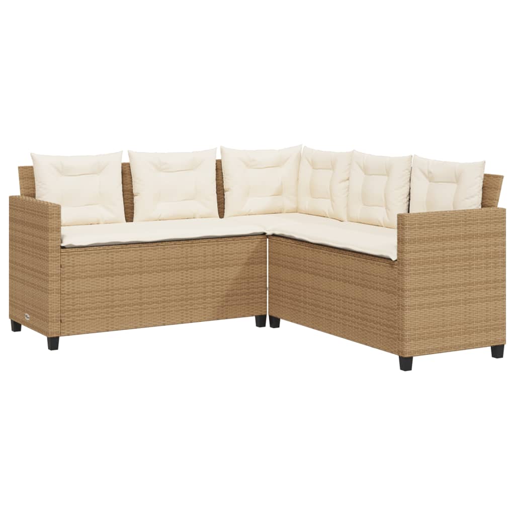 Divano da Giardino con Tavolo e Cuscini a L Beige in Polyrattan - homemem39