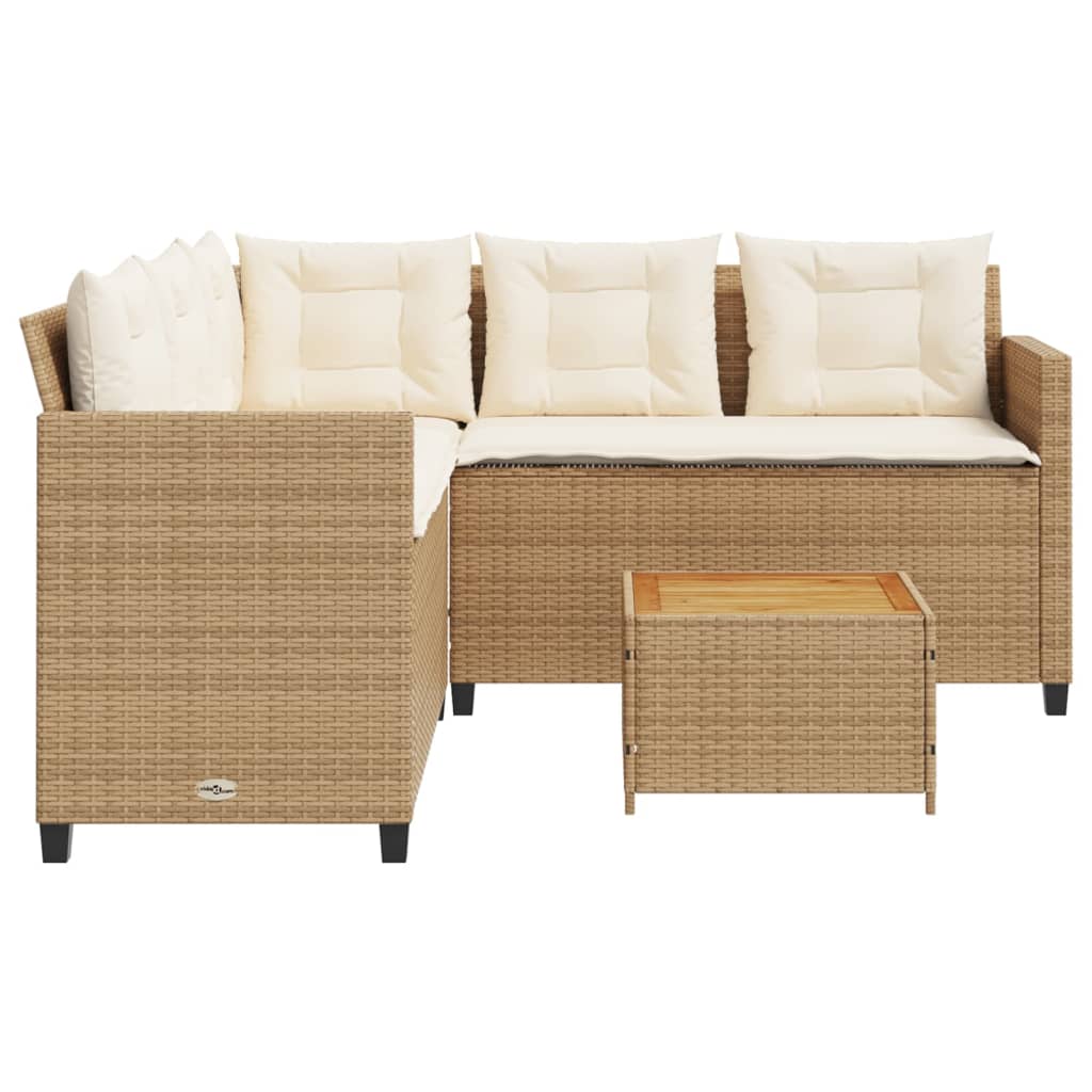 Divano da Giardino con Tavolo e Cuscini a L Beige in Polyrattan - homemem39