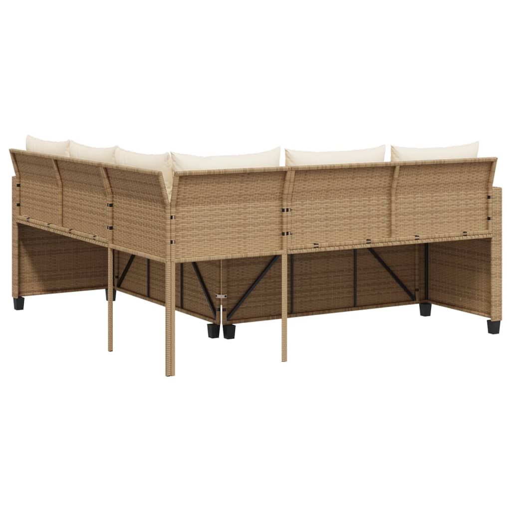 Divano da Giardino con Tavolo e Cuscini a L Beige in Polyrattan - homemem39