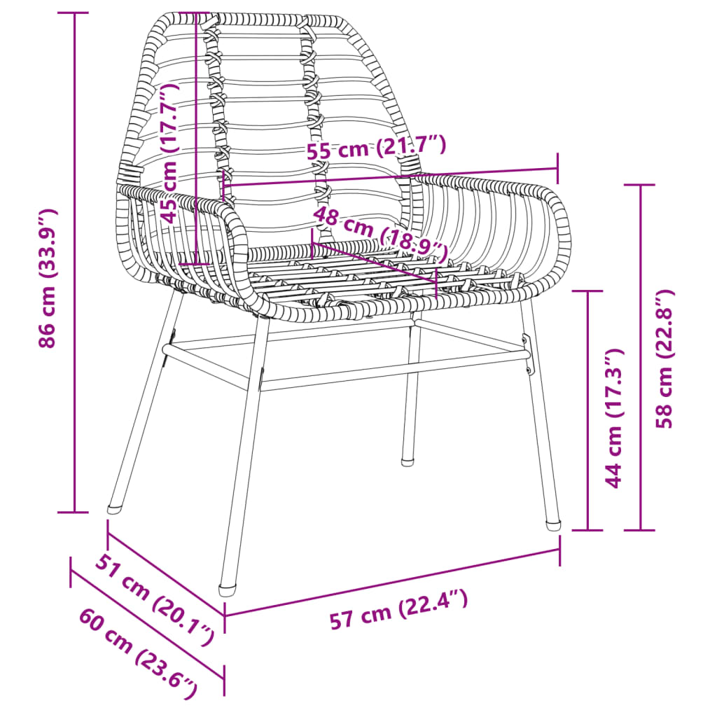 Garden Chairs Set 2 pcs Black Polyrattan