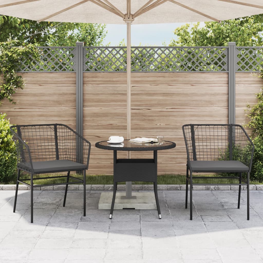 Sedie da Giardino con Cuscini 2 pz Nere in Polyrattan - homemem39