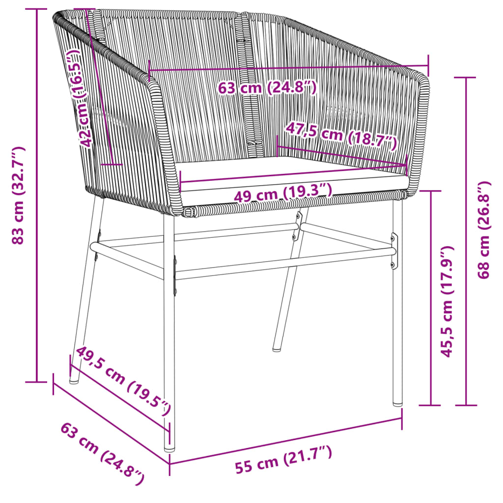 Sedie da Giardino con Cuscini 2 pz Nere in Polyrattan