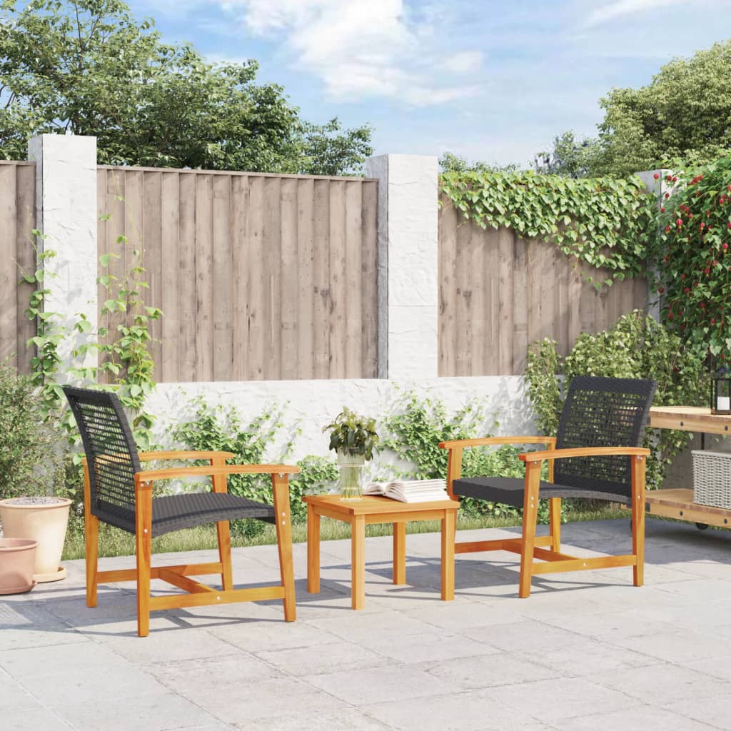 Set da Bistrot 3 pz in Polyrattan e Legno di Acacia