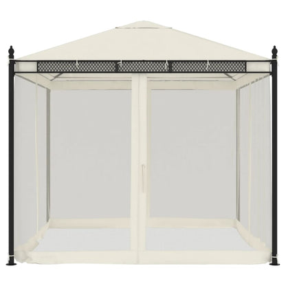 Gazebo con Pareti in Rete Crema 2,93x2,93 m in Acciaio