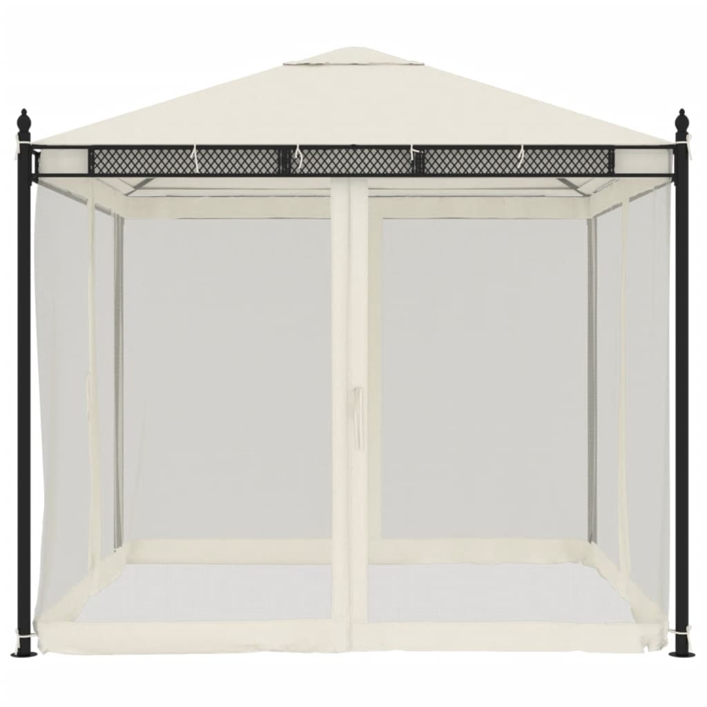 Gazebo con Pareti in Rete Crema 2,93x2,93 m in Acciaio