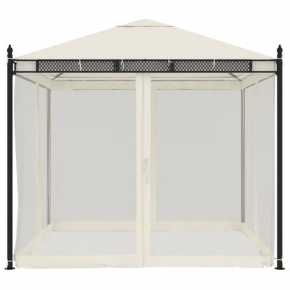Gazebo con Pareti in Rete Crema 2,93x2,93 m in Acciaio