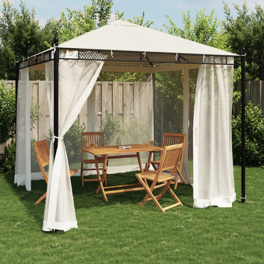 Gazebo con Pareti in Rete Crema 2,93x2,93 m in Acciaio | homemem39