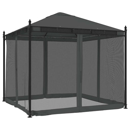 Gazebo con Pareti in Rete Antracite 2,93x2,93 m in Acciaio