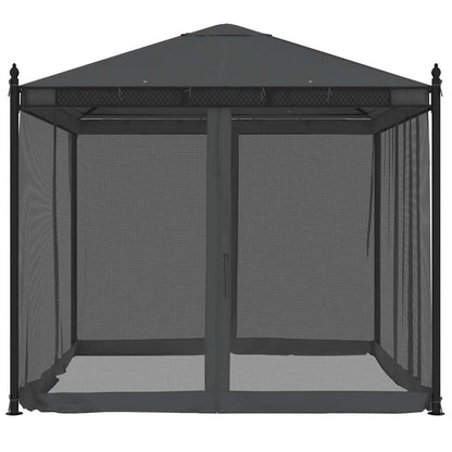 Gazebo con Pareti in Rete Antracite 2,93x2,93 m in Acciaio