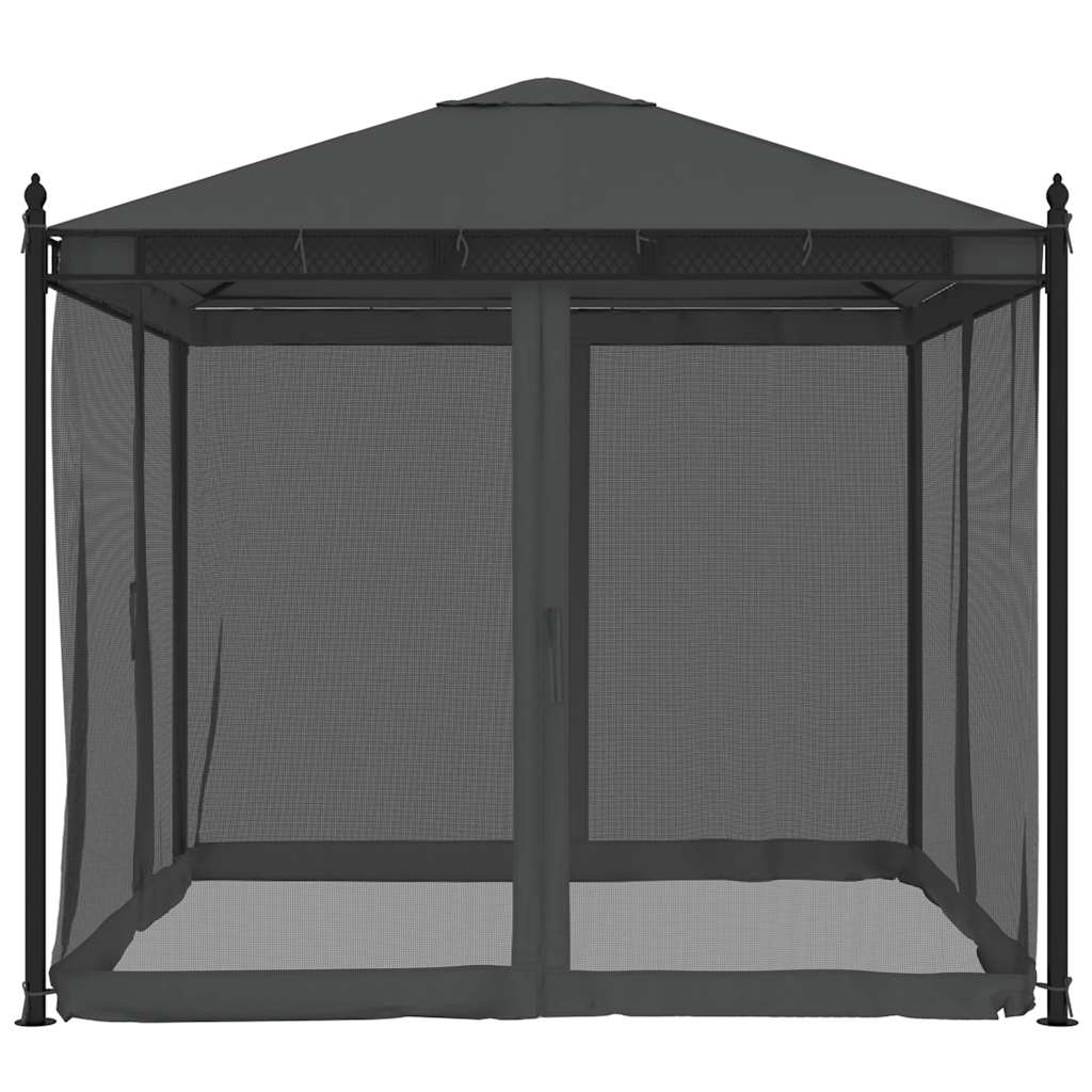 Gazebo con Pareti in Rete Antracite 2,93x2,93 m in Acciaio