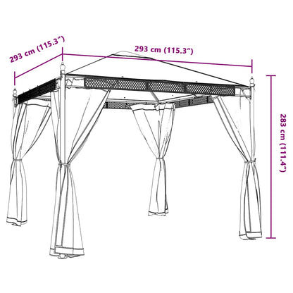 Gazebo con Pareti in Rete Antracite 2,93x2,93 m in Acciaio
