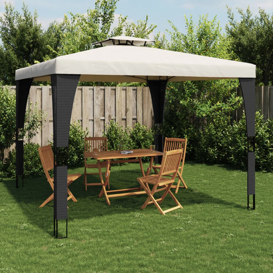 Gazebo con Tetto Doppio Crema 2,98x2,98 m in Acciaio | homemem39